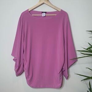 Heart Throb Dusty Rose Rouched Sides Boatneck Kimono Sleeve Tunic Stretch Top 3X